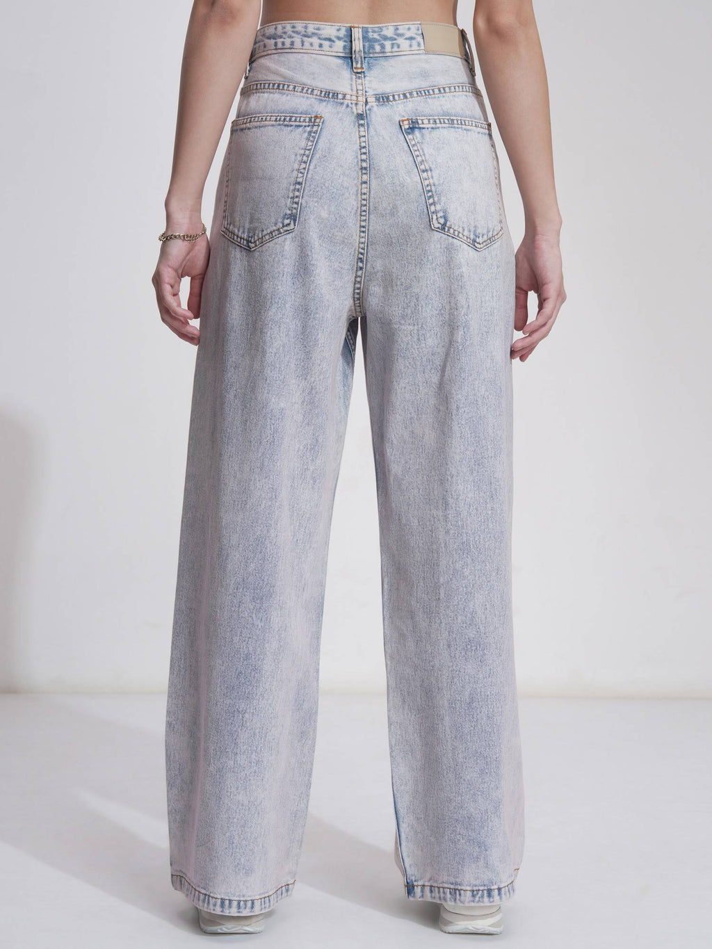 Women Blue Cotton Solid Wide Jeans | WL90 - view 2