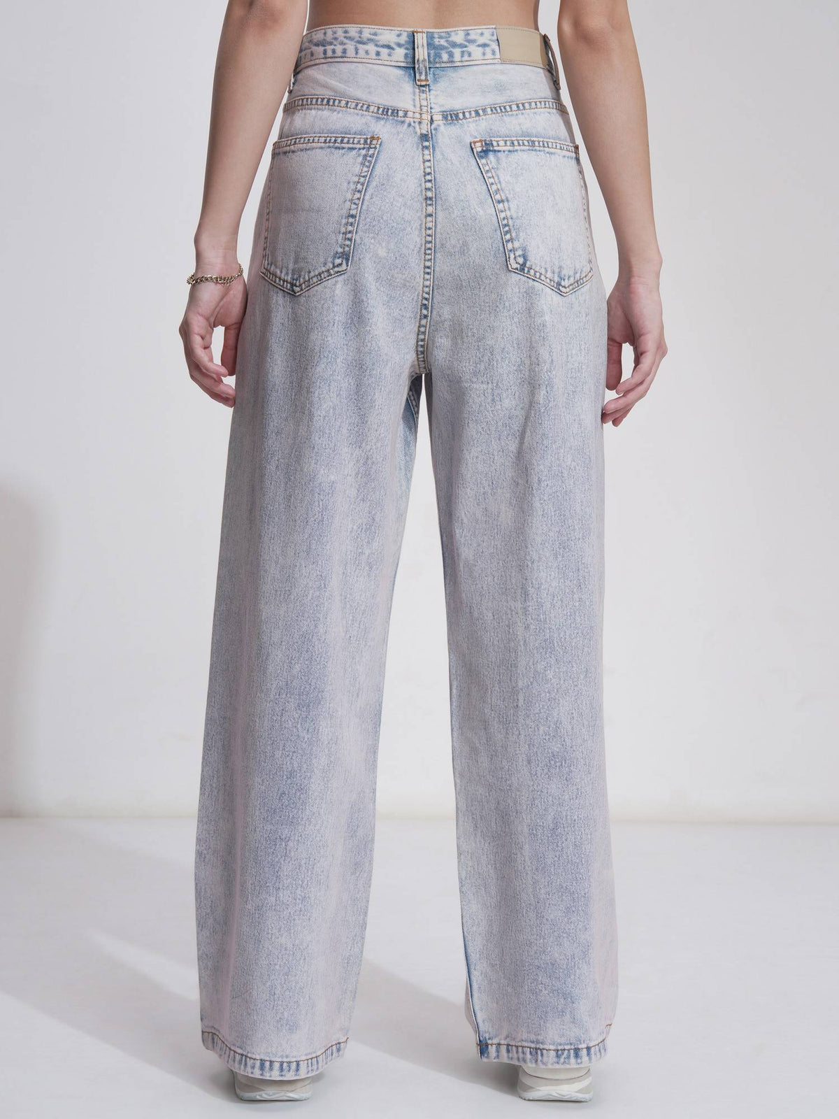Women Blue Cotton Solid Wide Jeans | WL90 - view 2