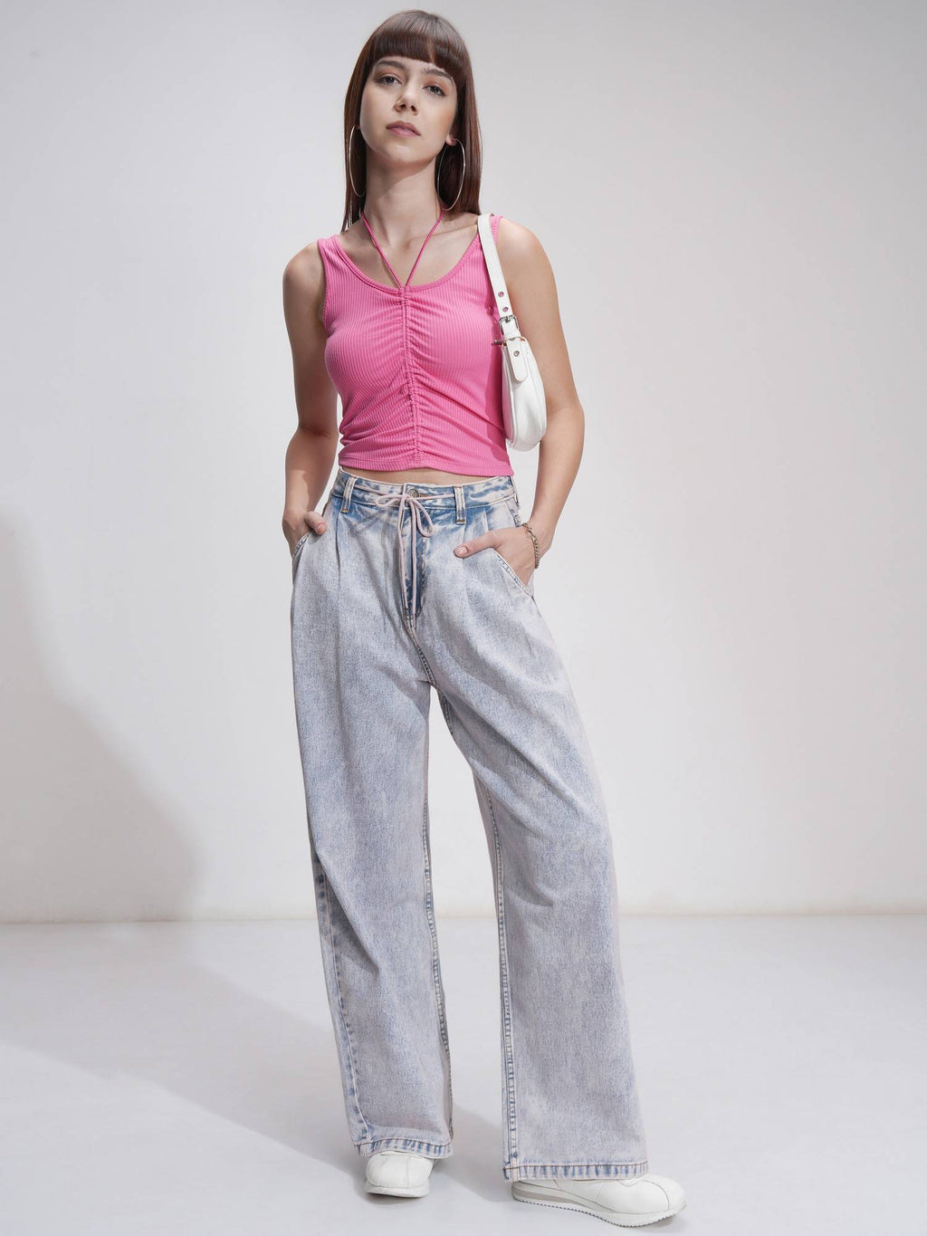 Women Blue Cotton Solid Wide Jeans | BG78 - view 3