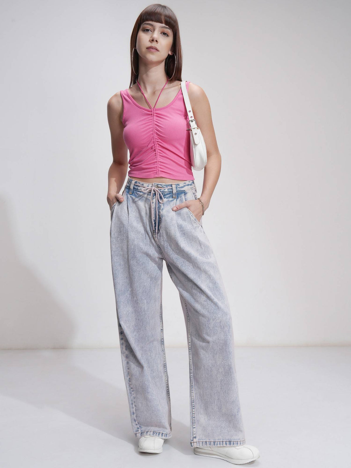 Women Blue Cotton Solid Wide Jeans | WL90 - view 3
