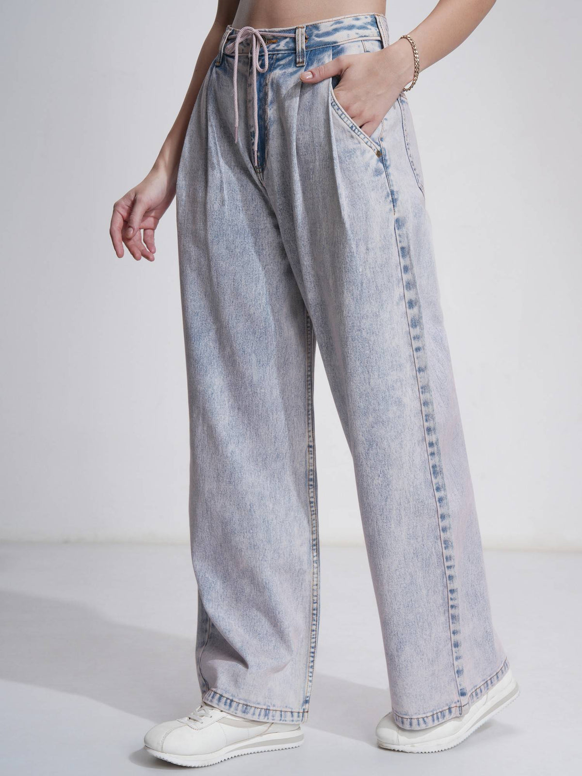 Women Blue Cotton Solid Wide Jeans | WL90 - view 4