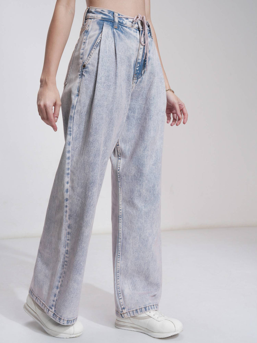 Women Blue Cotton Solid Wide Jeans | BG78 - view 6