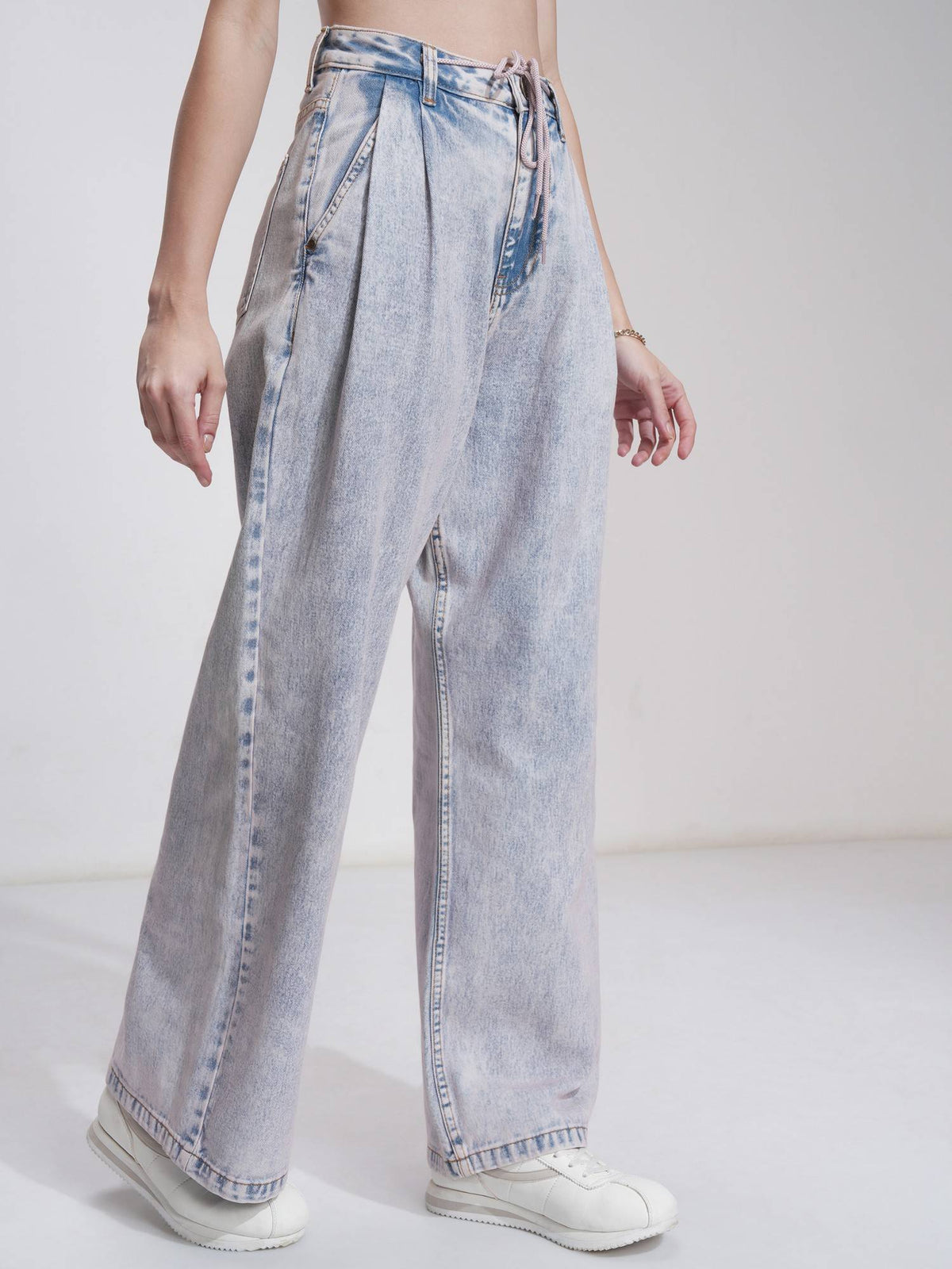 Women Blue Cotton Solid Wide Jeans | WL90 - view 6