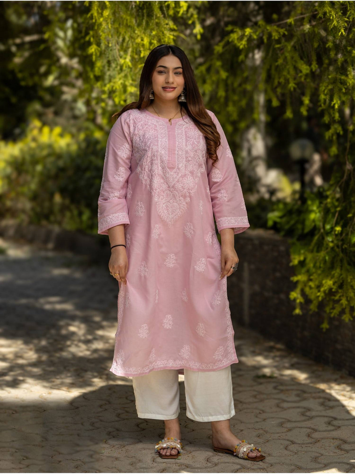 Sahiba Chikankari Pastel Green Cotton Bakhiya Work Kurta with Slip | U3S - view 15