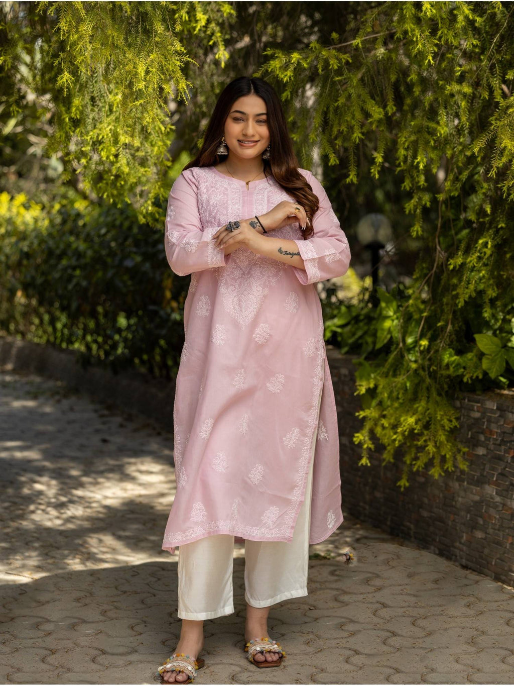 Sahiba Chikankari Pastel Green Cotton Bakhiya Work Kurta with Slip | U3S - view 17