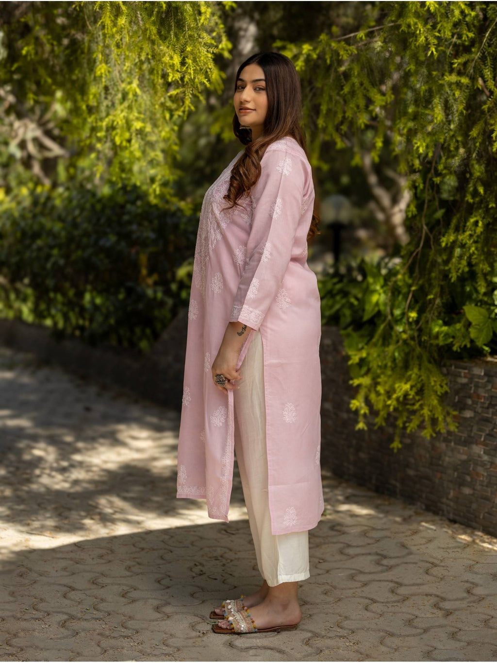 Sahiba Chikankari Pastel Green Cotton Bakhiya Work Kurta with Slip | U3S - view 18
