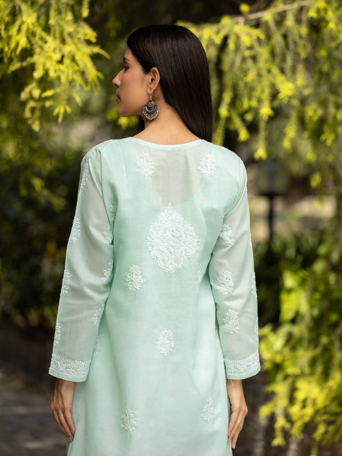 Sahiba Chikankari Pastel Green Cotton Bakhiya Work Kurta with Slip | FY93 - view 2