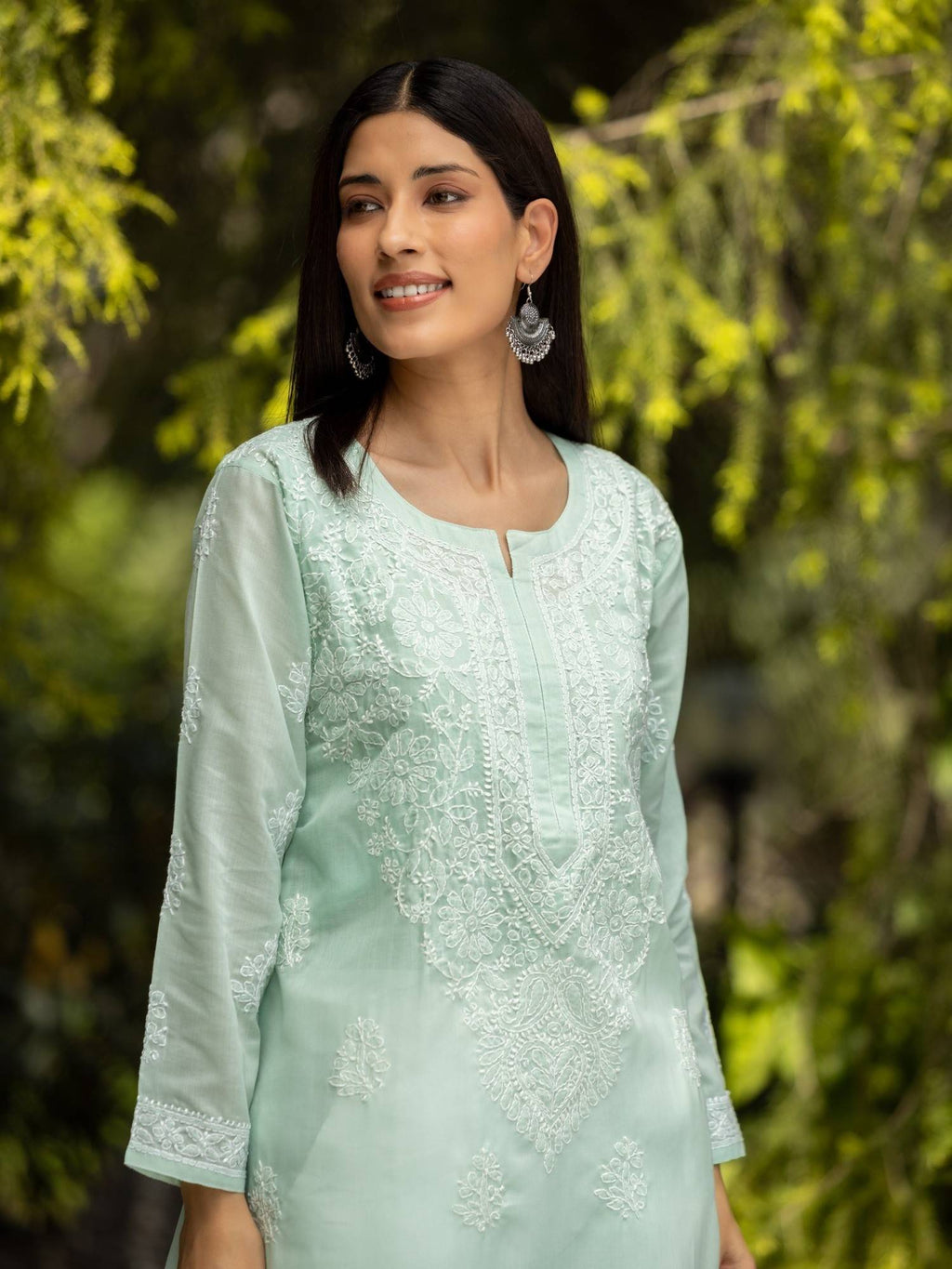 Sahiba Chikankari Pastel Green Cotton Bakhiya Work Kurta with Slip | U3S - view 3