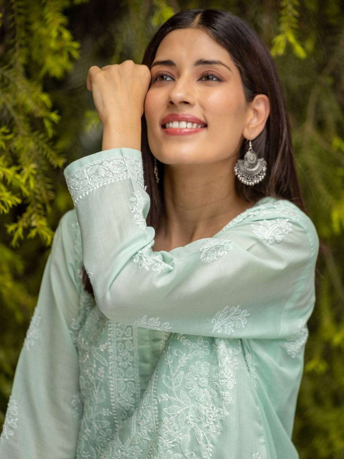 Sahiba Chikankari Pastel Green Cotton Bakhiya Work Kurta with Slip | FY93 - view 5