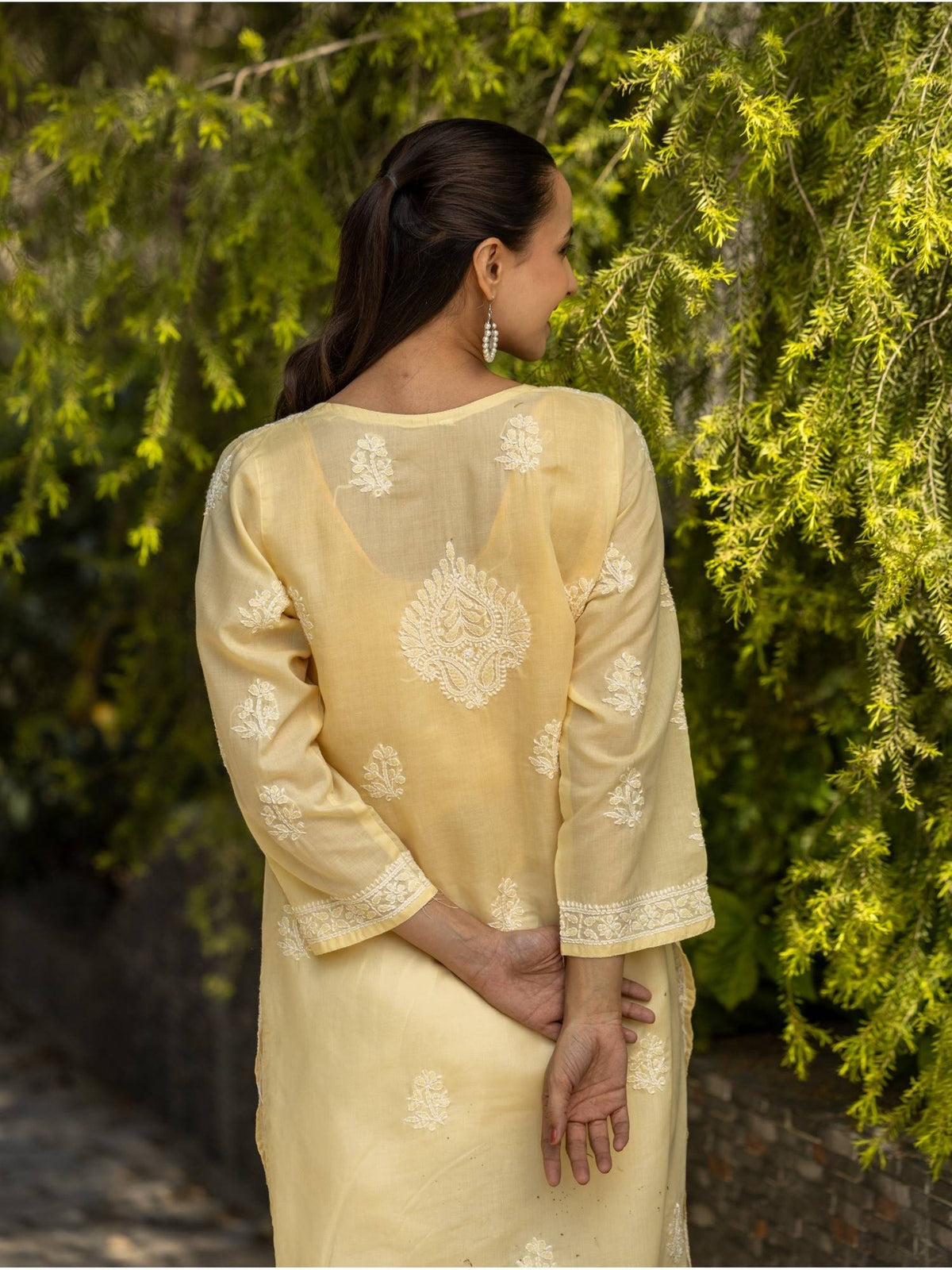 Sahiba Chikankari Pastel Green Cotton Bakhiya Work Kurta with Slip | U3S - view 9
