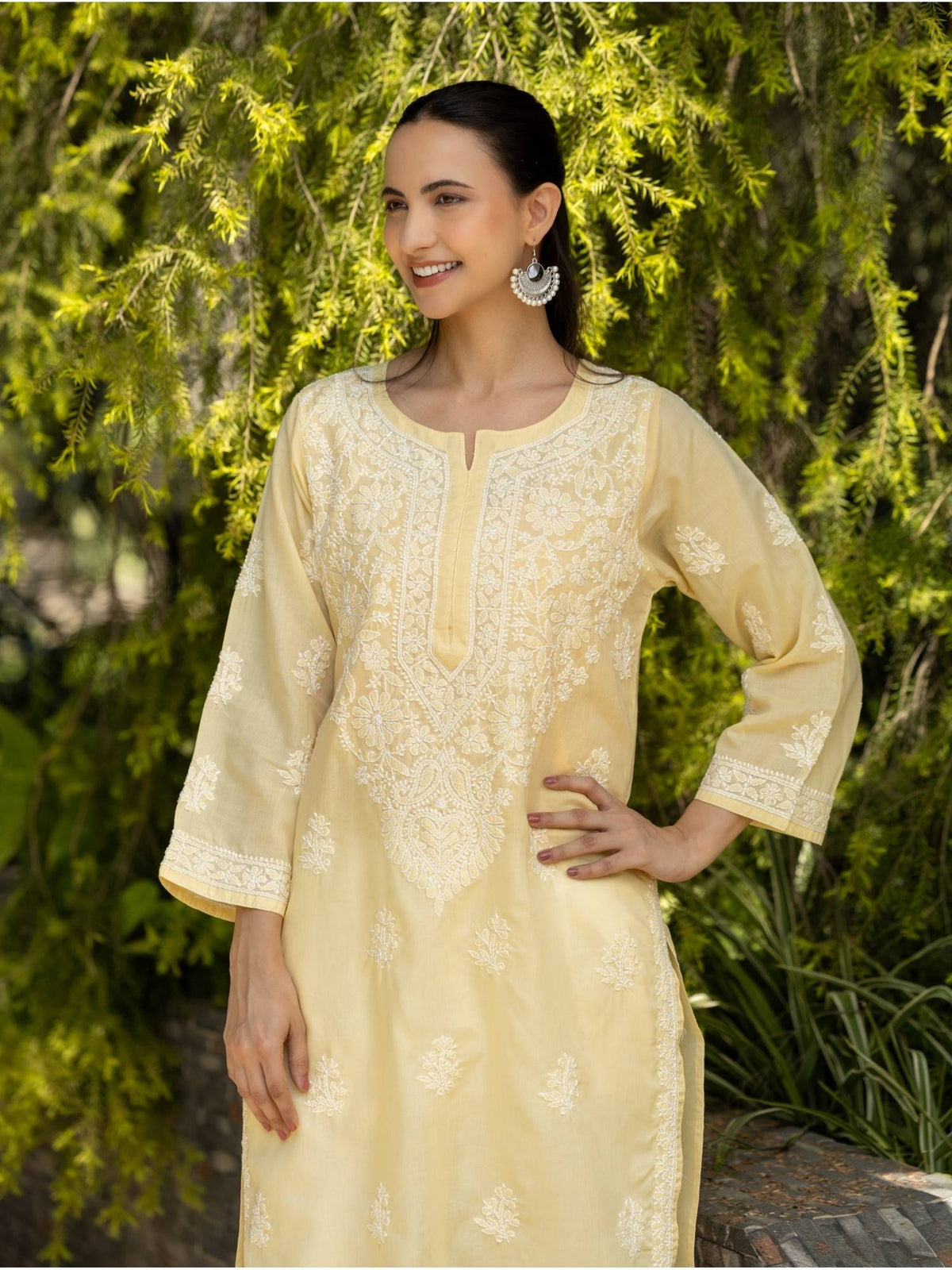 Sahiba Chikankari Pastel Green Cotton Bakhiya Work Kurta with Slip | FY93 - view 10