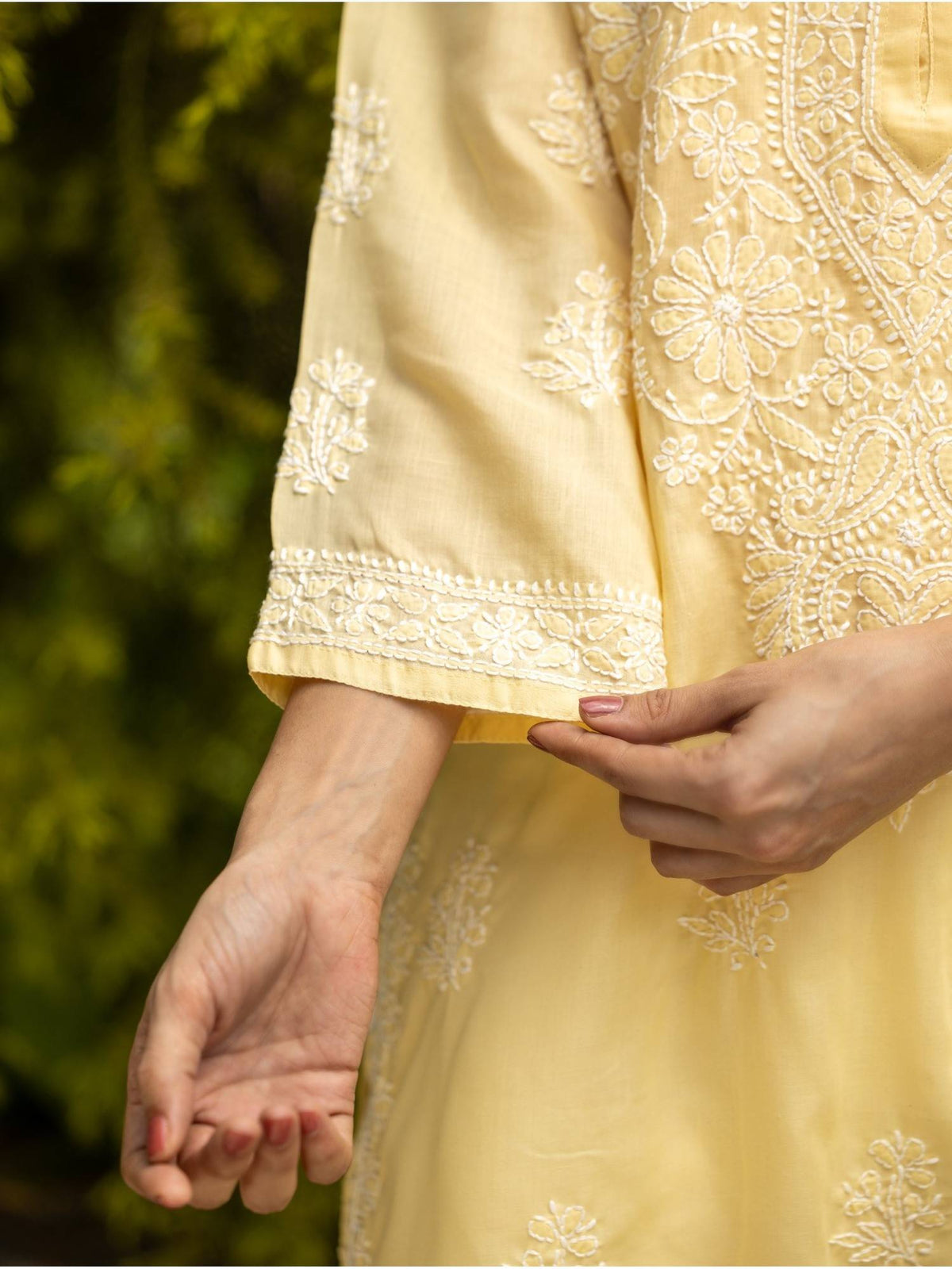 Sahiba Chikankari Pastel Green Cotton Bakhiya Work Kurta with Slip | U3S - view 12