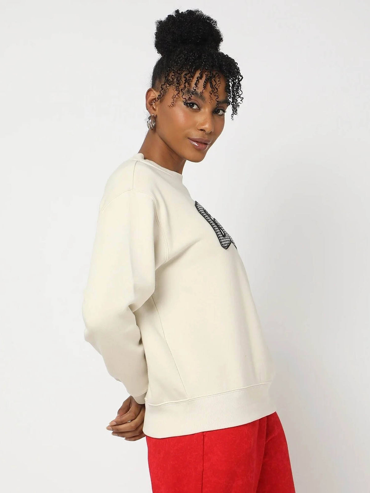 Womens Round Neck Logo Cream Sweatshirt | HD56 - view 3