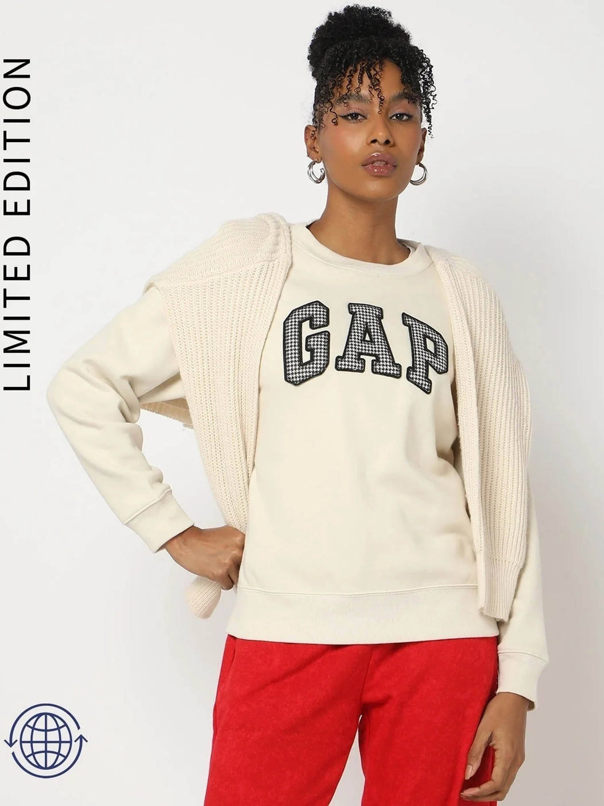 Womens Round Neck Logo Cream Sweatshirt | HD56 - view 5