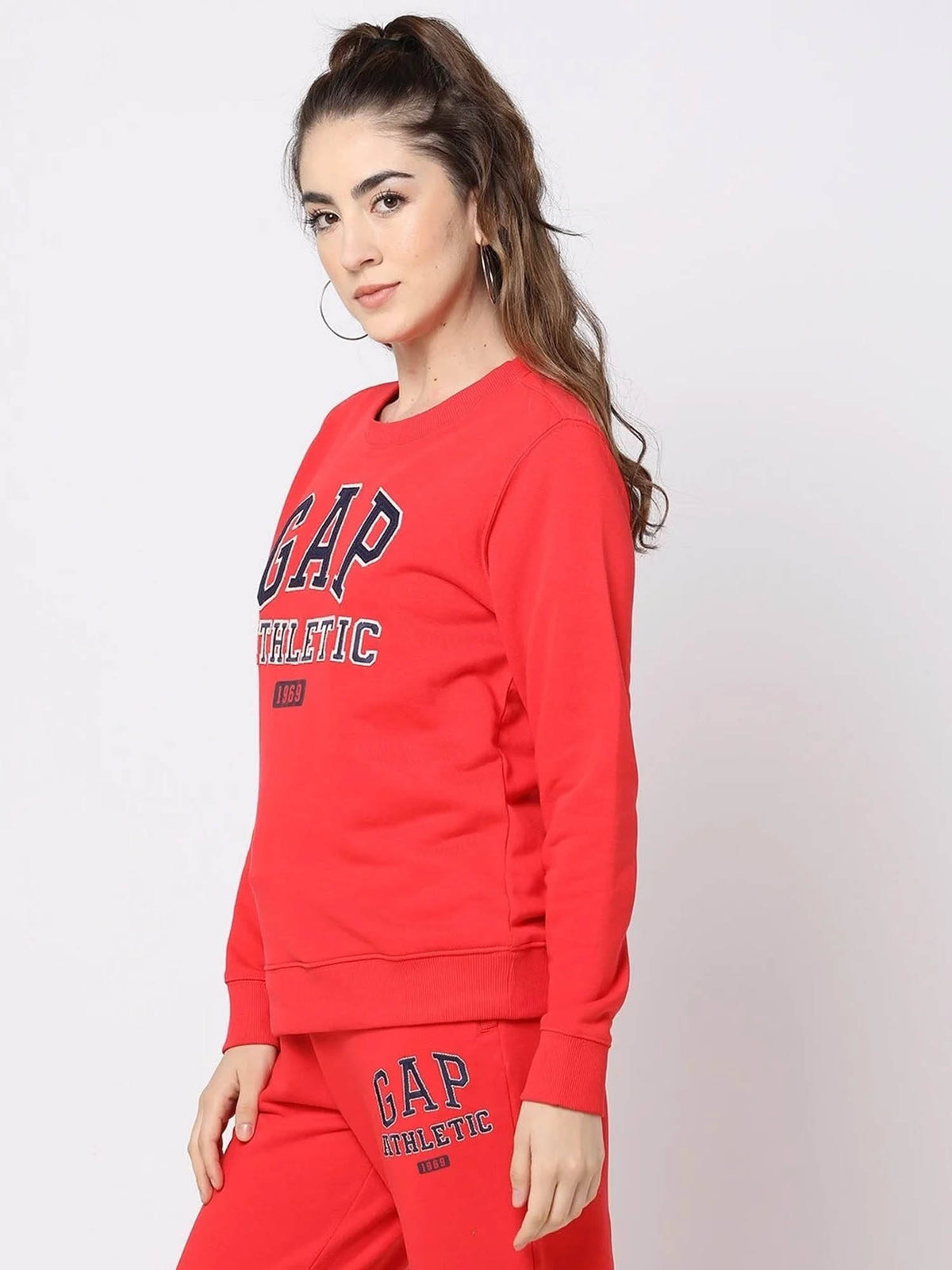 Womens Round Neck Logo Red Sweatshirt | HD56 - view 3