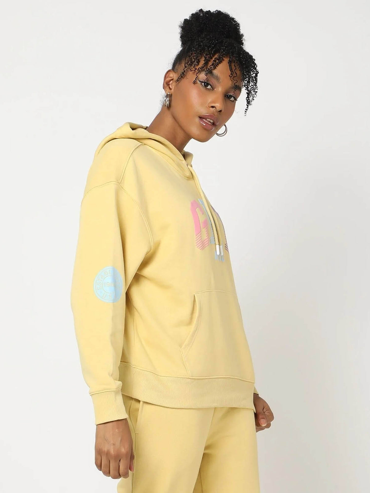 Womens Hooded Logo Yellow Sweatshirt | HD56 - view 3
