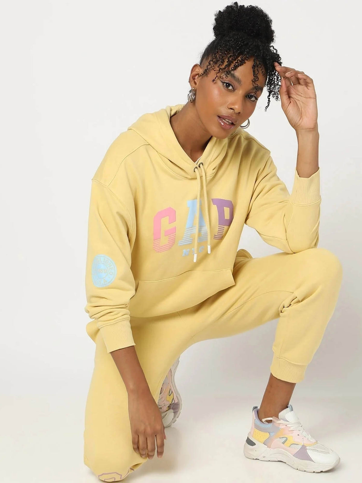 Womens Hooded Logo Yellow Sweatshirt | HD56 - view 5