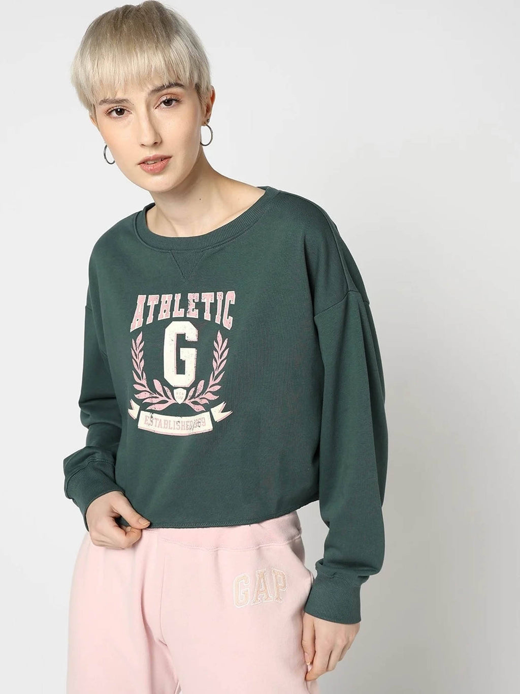 Womens Round Neck Logo Rama Green Sweatshirt | HD56 - view 1