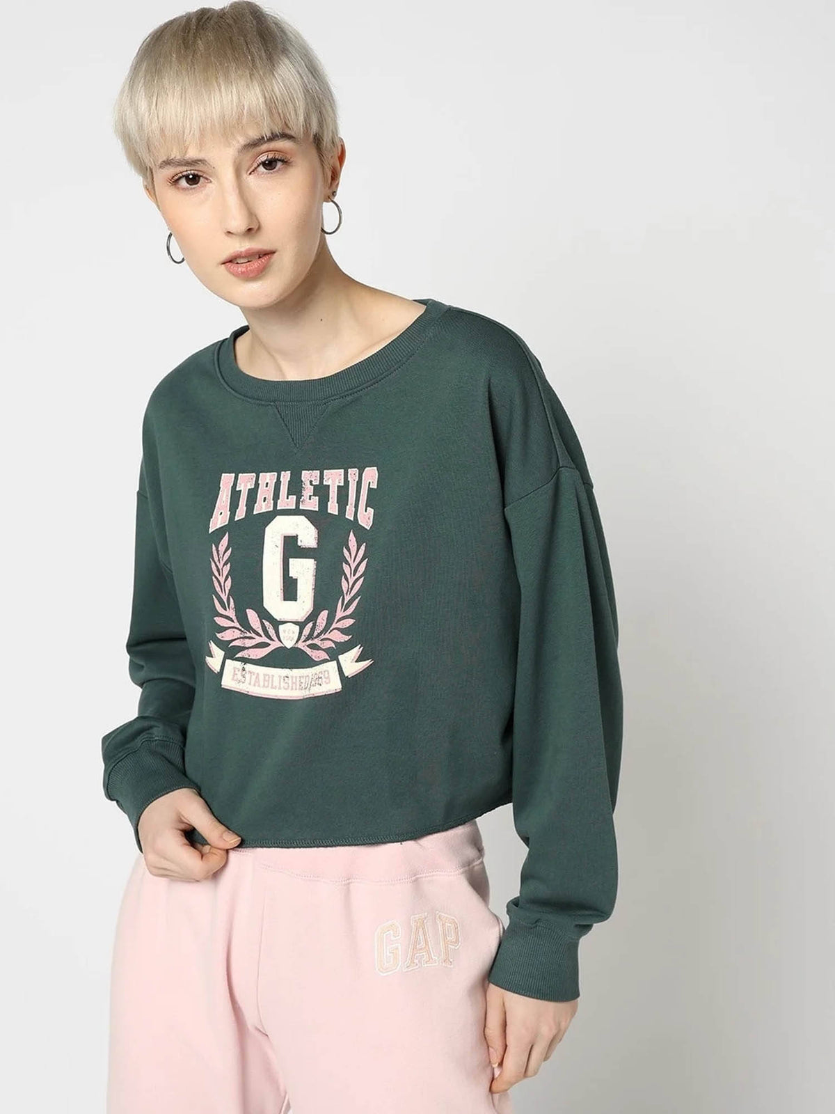 Womens Round Neck Logo Rama Green Sweatshirt | HD56 - view 1