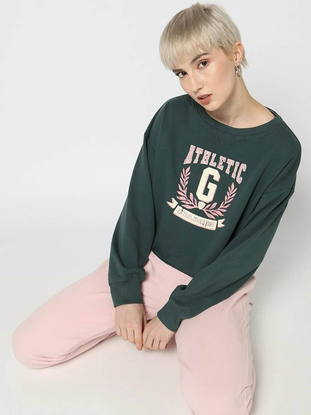 Womens Round Neck Logo Rama Green Sweatshirt | HD56 - view 5