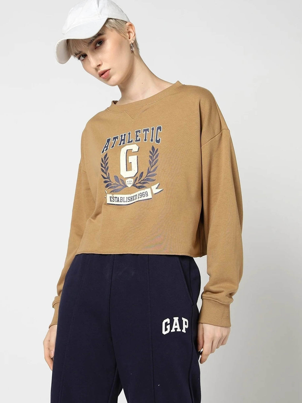 Womens Logo Round Neck Brown Sweatshirt | HD56 - view 1