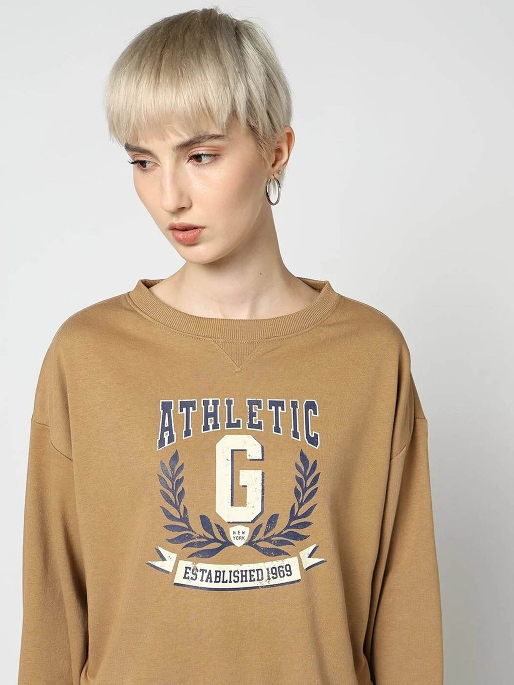 Womens Logo Round Neck Brown Sweatshirt | HD56 - view 6