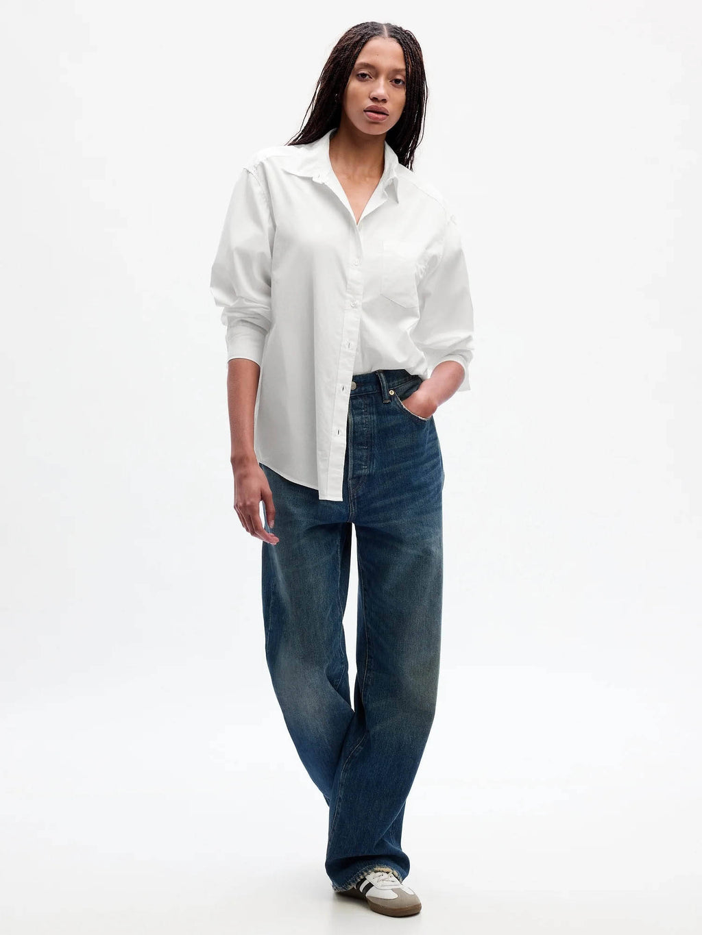 Womens Loose Fit Spread Collar White Shirt | S67 - view 1