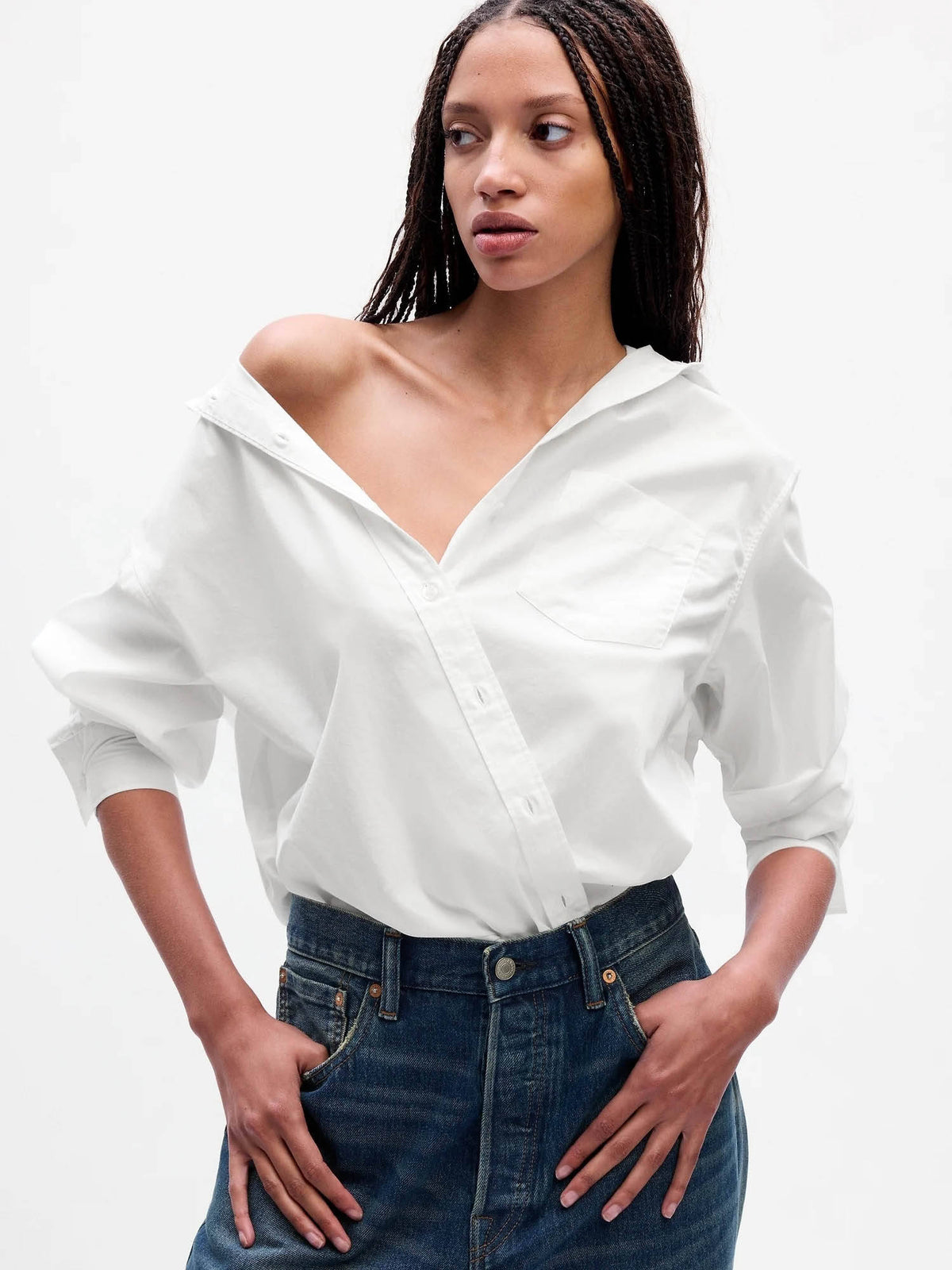 Womens Loose Fit Spread Collar White Shirt | S67 - view 4