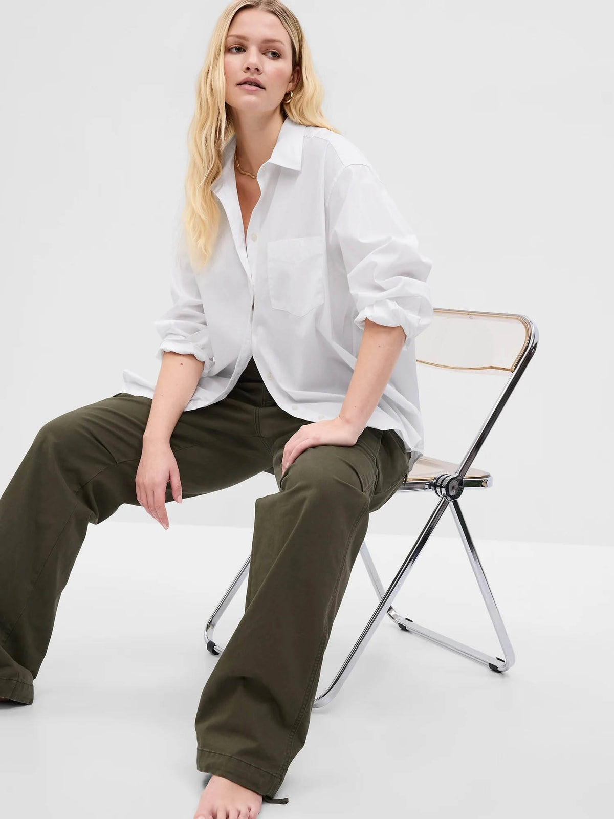 Womens Loose Fit Spread Collar White Shirt | S67 - view 6