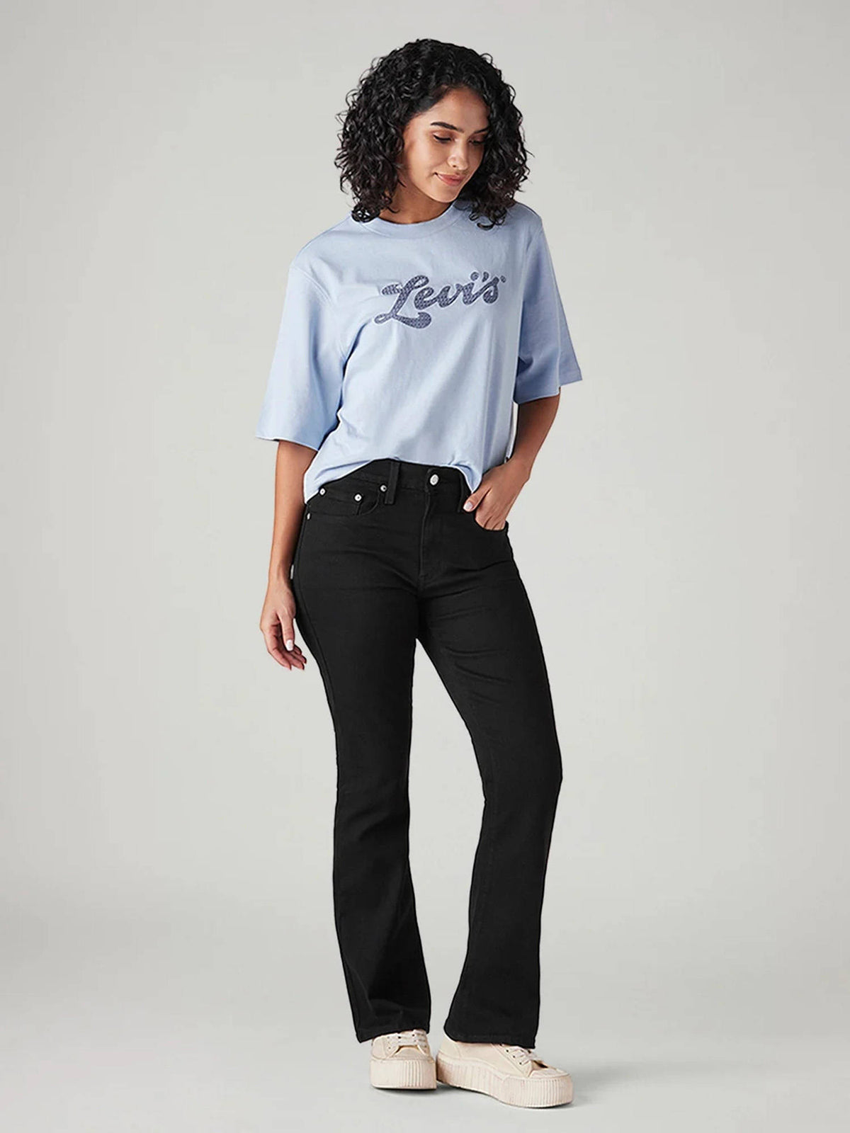 Women 725 Black Mid Rise Bootcut Fit Cotton Stretch Blend Jeans | BT10 - view 5