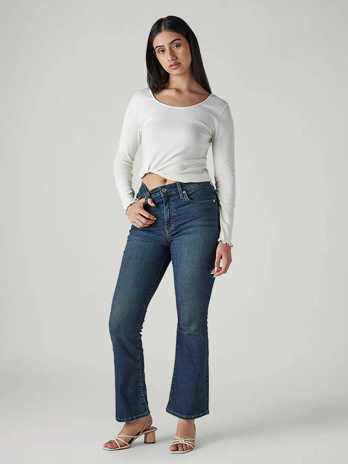 Women 725 Dark-Blue Bootcut Fit Mid Rise Jeans | BT10 - view 5