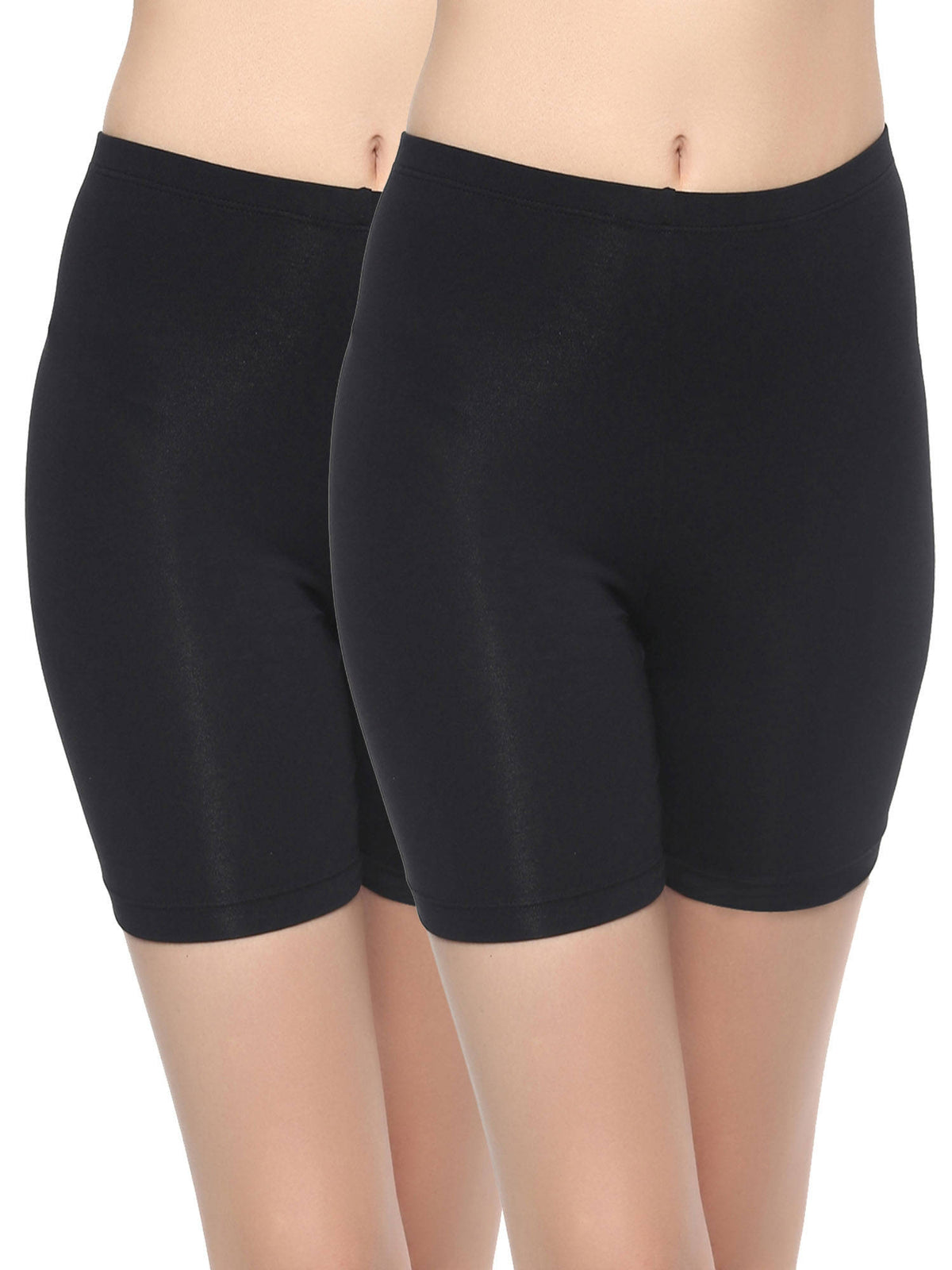 Women Mid Rise Breathable Cotton Spandex Knee Length Cycling Shorts (Pack of 2) - view 1