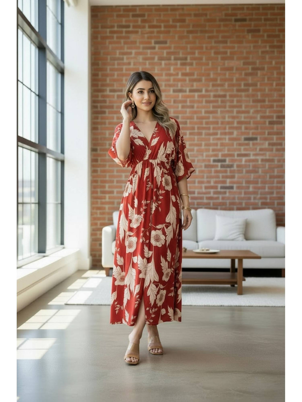 Women Red Floral Rayon Printed Trendy Dress | D56 - view 1