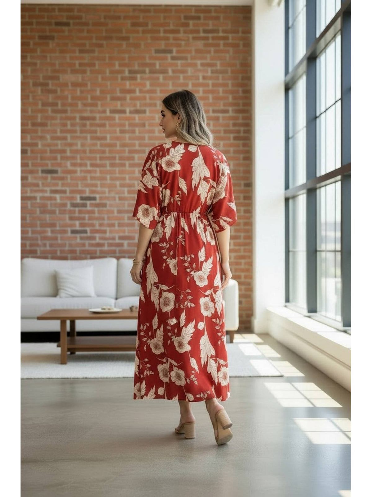 Women Red Floral Rayon Printed Trendy Dress | D56 - view 2
