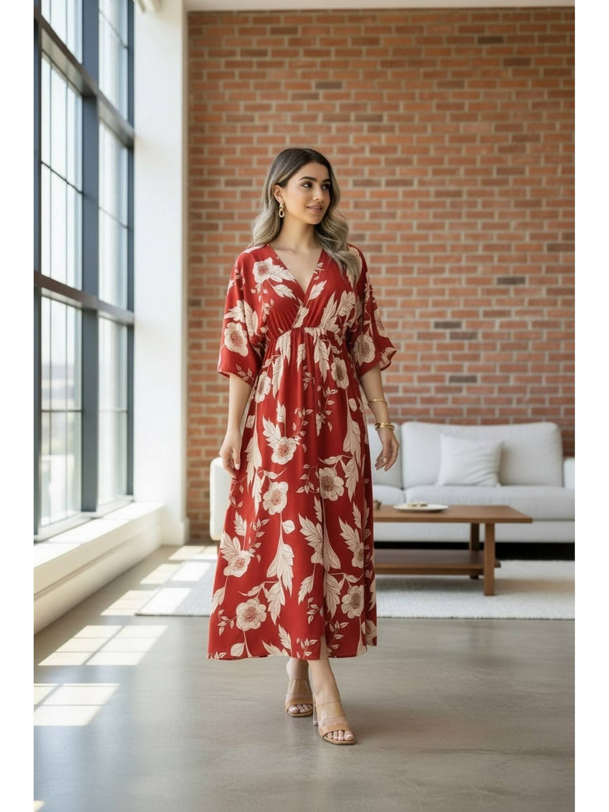 Women Red Floral Rayon Printed Trendy Dress | D56 - view 3