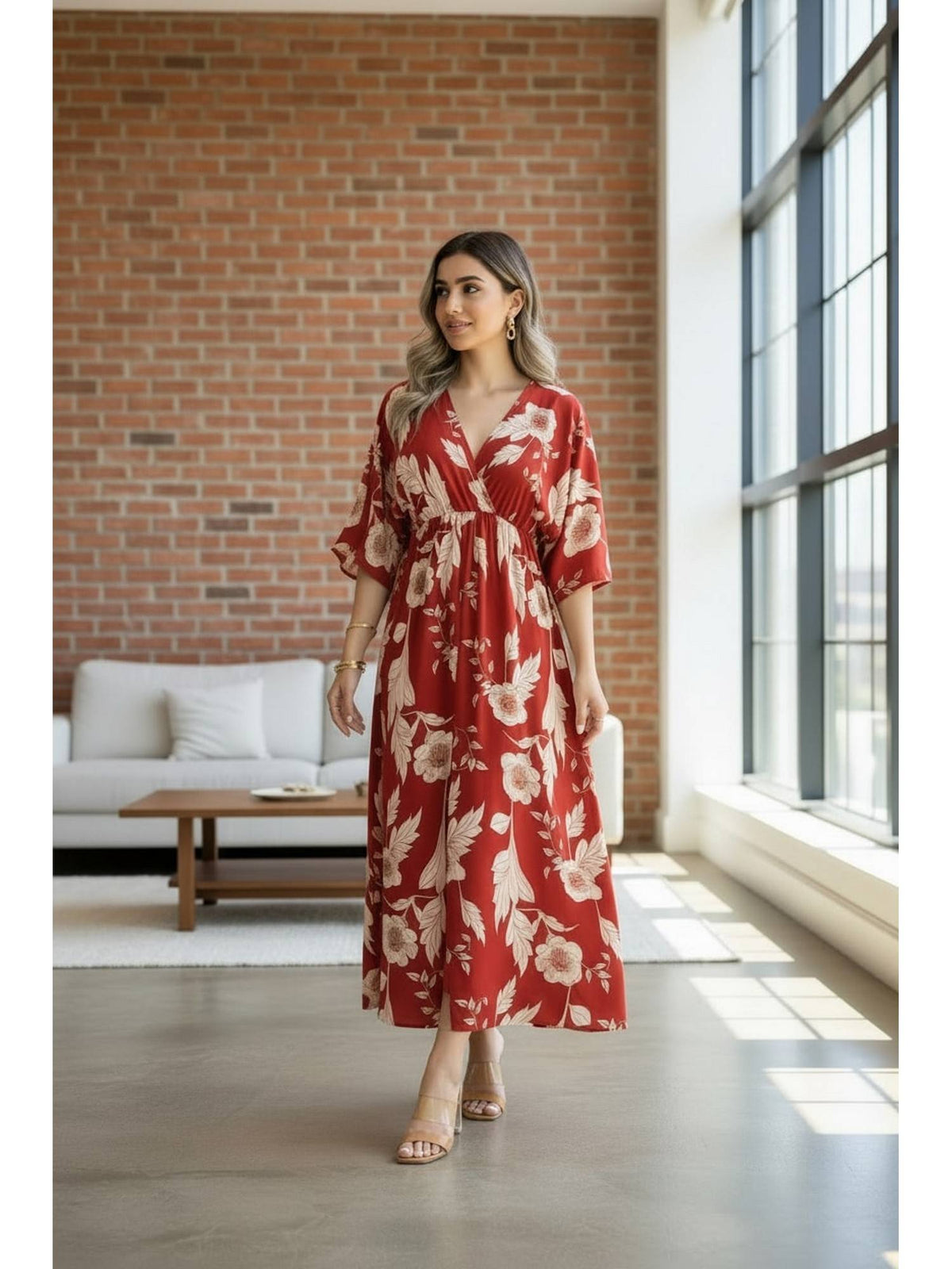 Women Red Floral Rayon Printed Trendy Dress | D56 - view 4