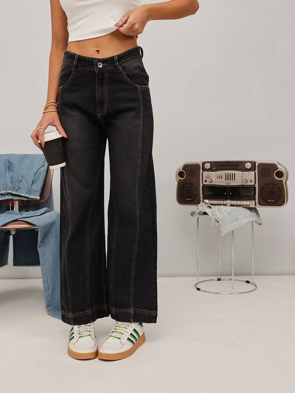 Blue Wide Leg Solid Jeans | ST23 - view 8