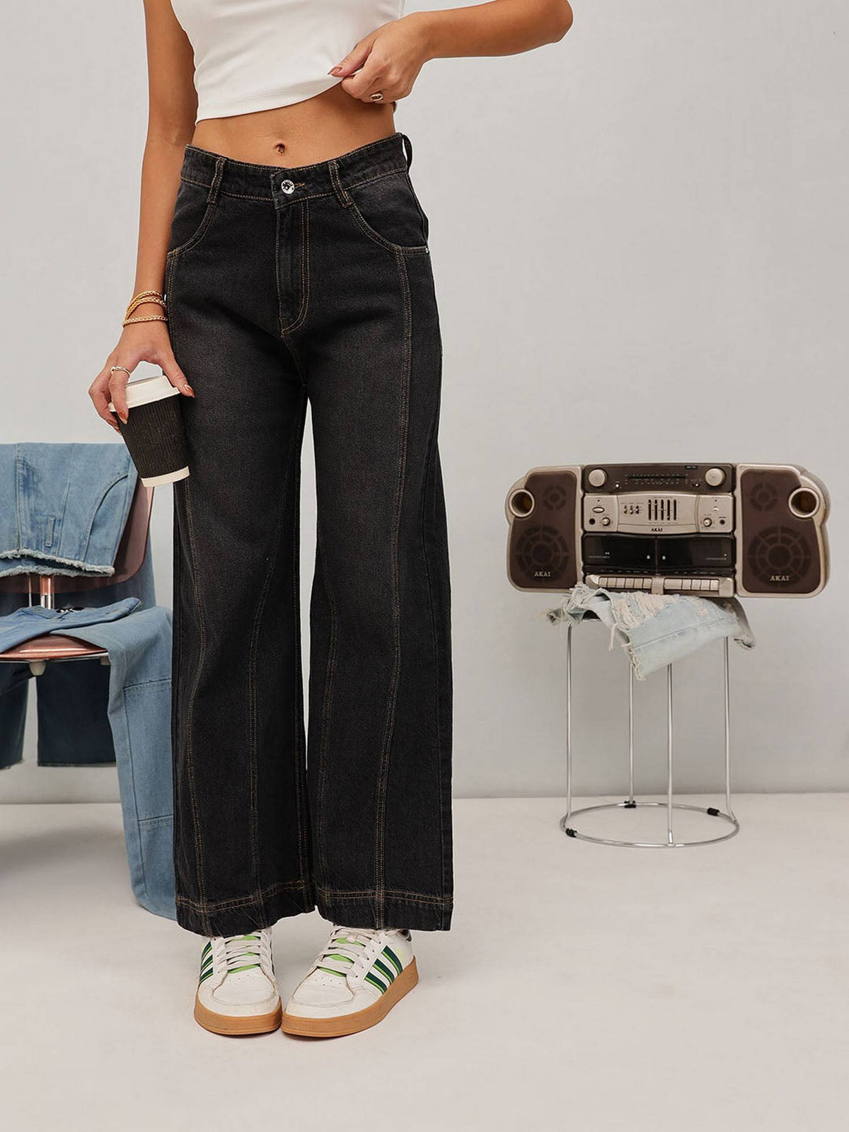 Blue Wide Leg Solid Jeans | ST23 - view 8