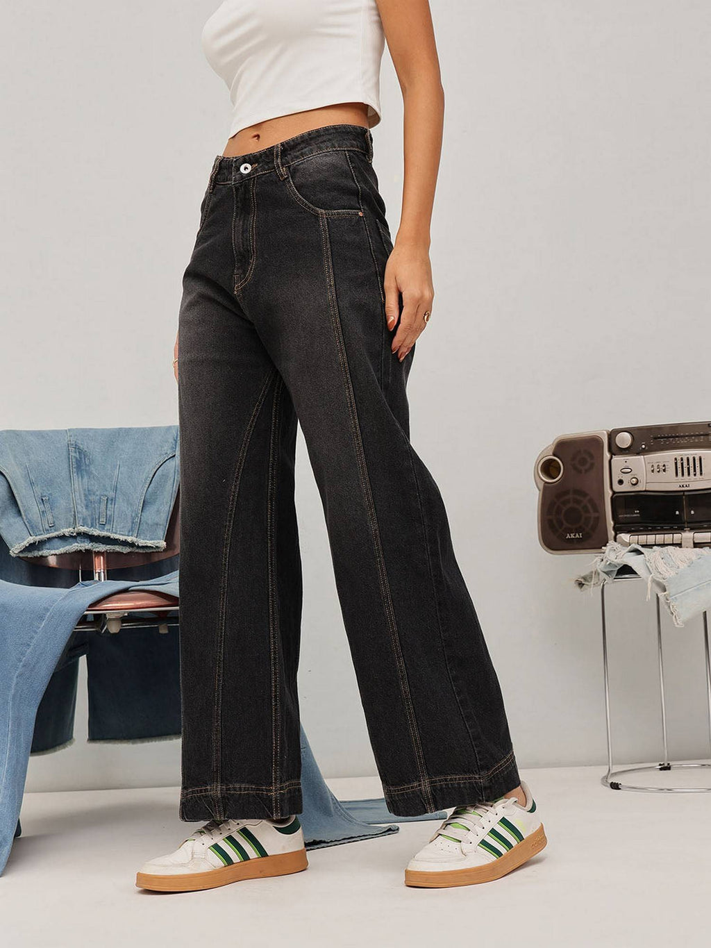 Blue Wide Leg Solid Jeans | ST23 - view 9