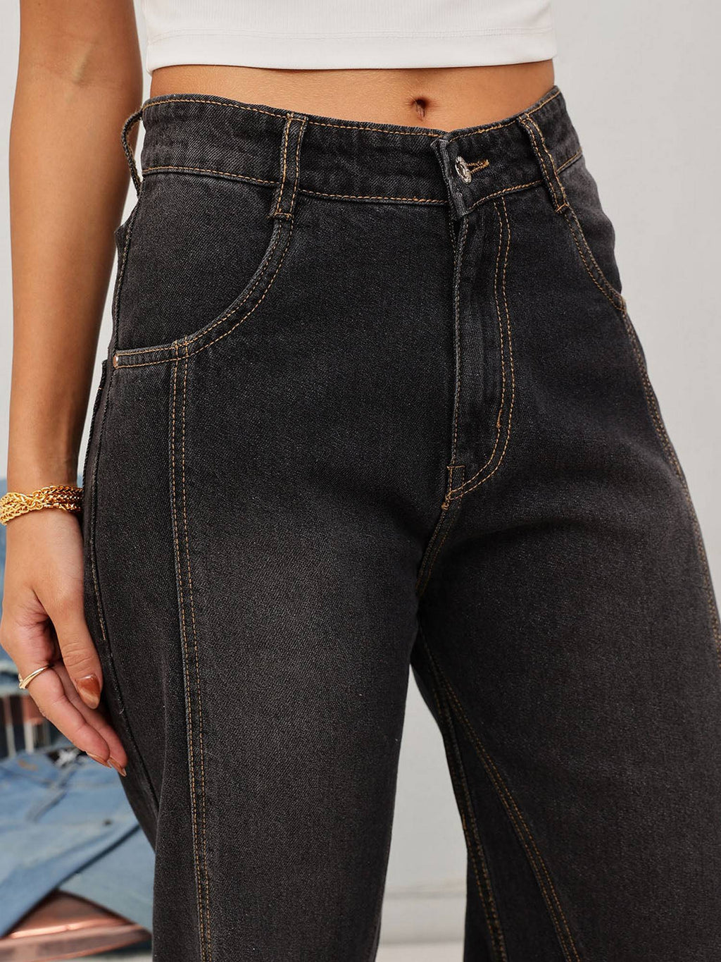 Black Wide Leg Solid Jeans | ST23 - view 5