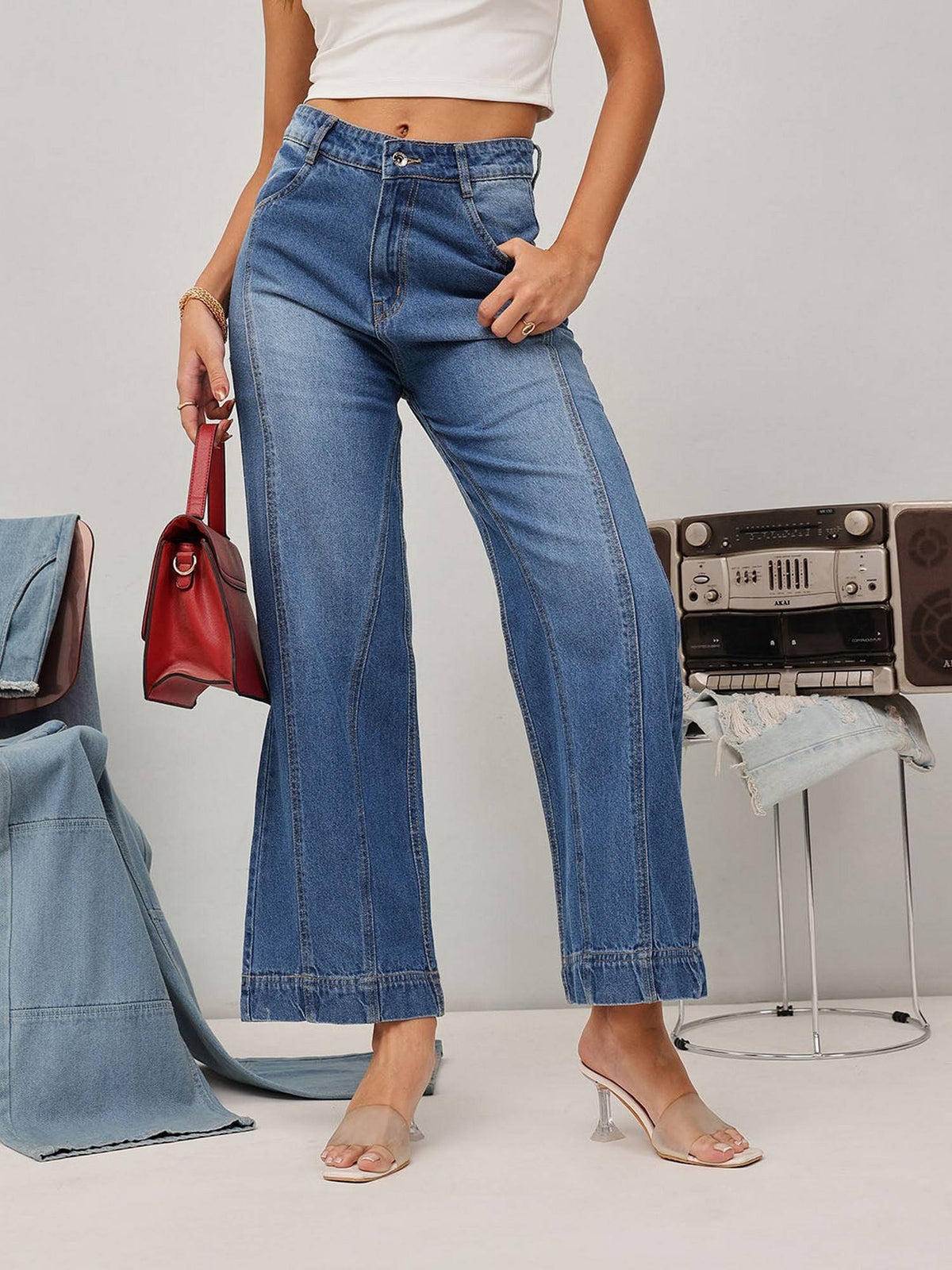 Blue Wide Leg Solid Jeans | ST23 - view 2