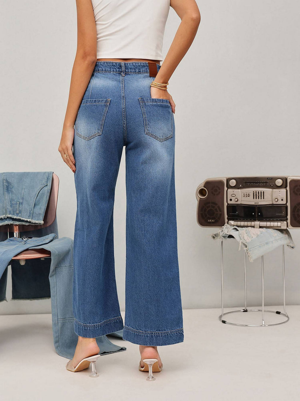 Blue Wide Leg Solid Jeans | WL90 - view 4