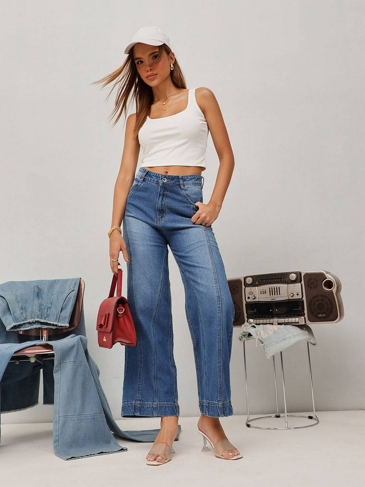 Blue Wide Leg Solid Jeans | ST23 - view 6