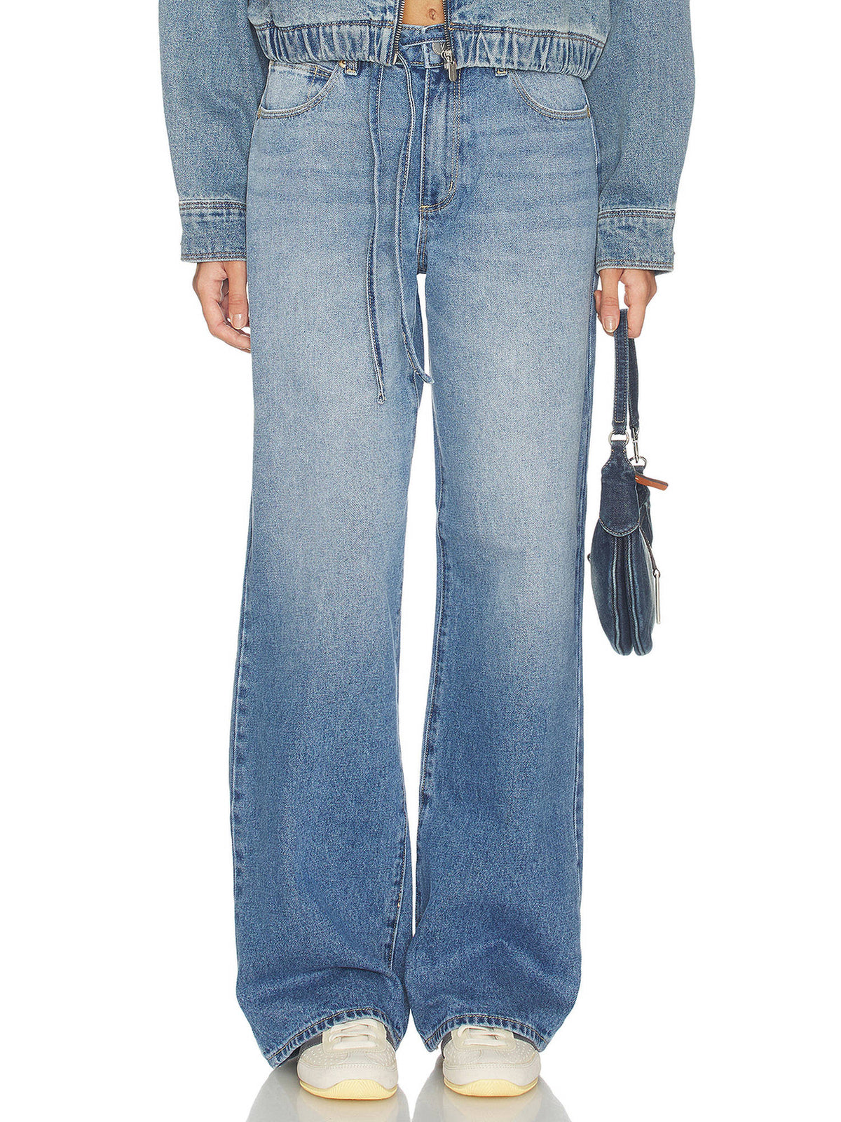 99 Baggy Women's Mid-Waist Belted Wide Jeans Blue | BG78 - view 1
