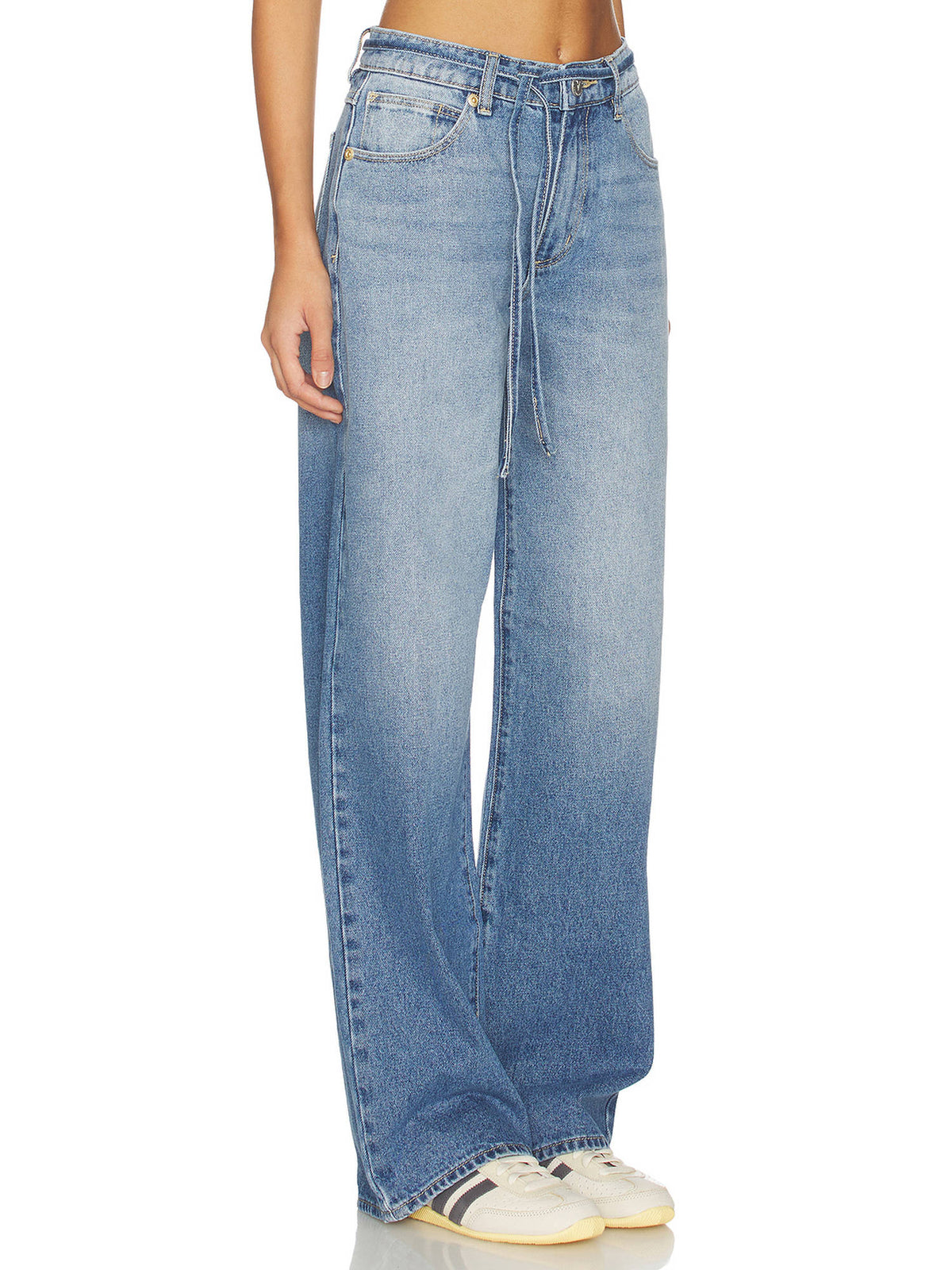 99 Baggy Women's Mid-Waist Belted Wide Jeans Blue | BG78 - view 4