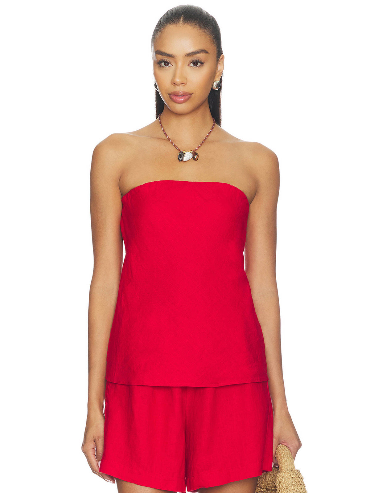 Linen Women's Strapless Tube Top Red | TT90 - view 1