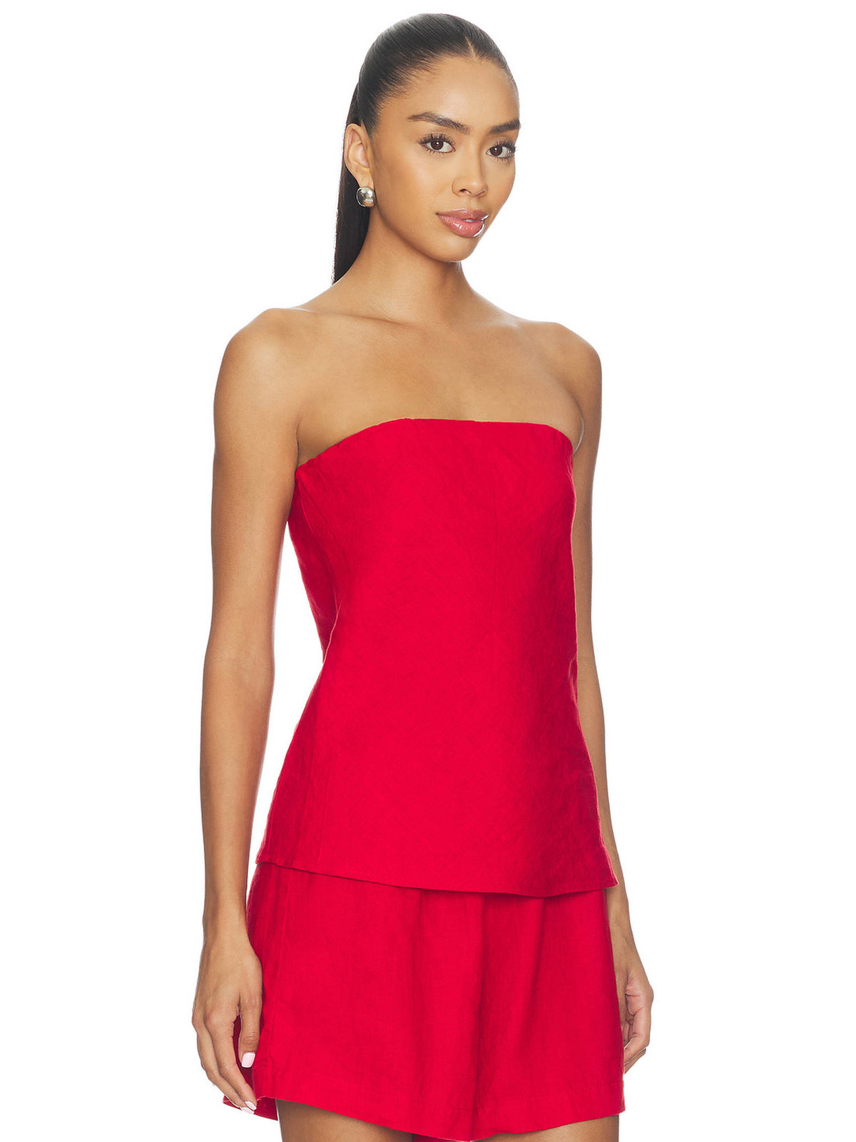 Linen Women's Strapless Tube Top Red | TT90 - view 4