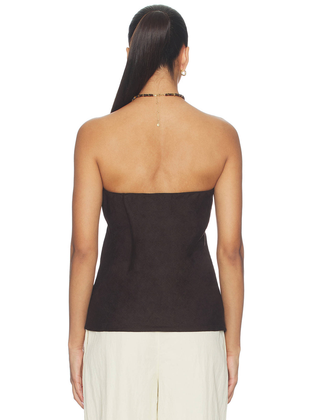 Linen Women's Strapless Elastic Neckline Tube Top Brown | TT90 - view 2