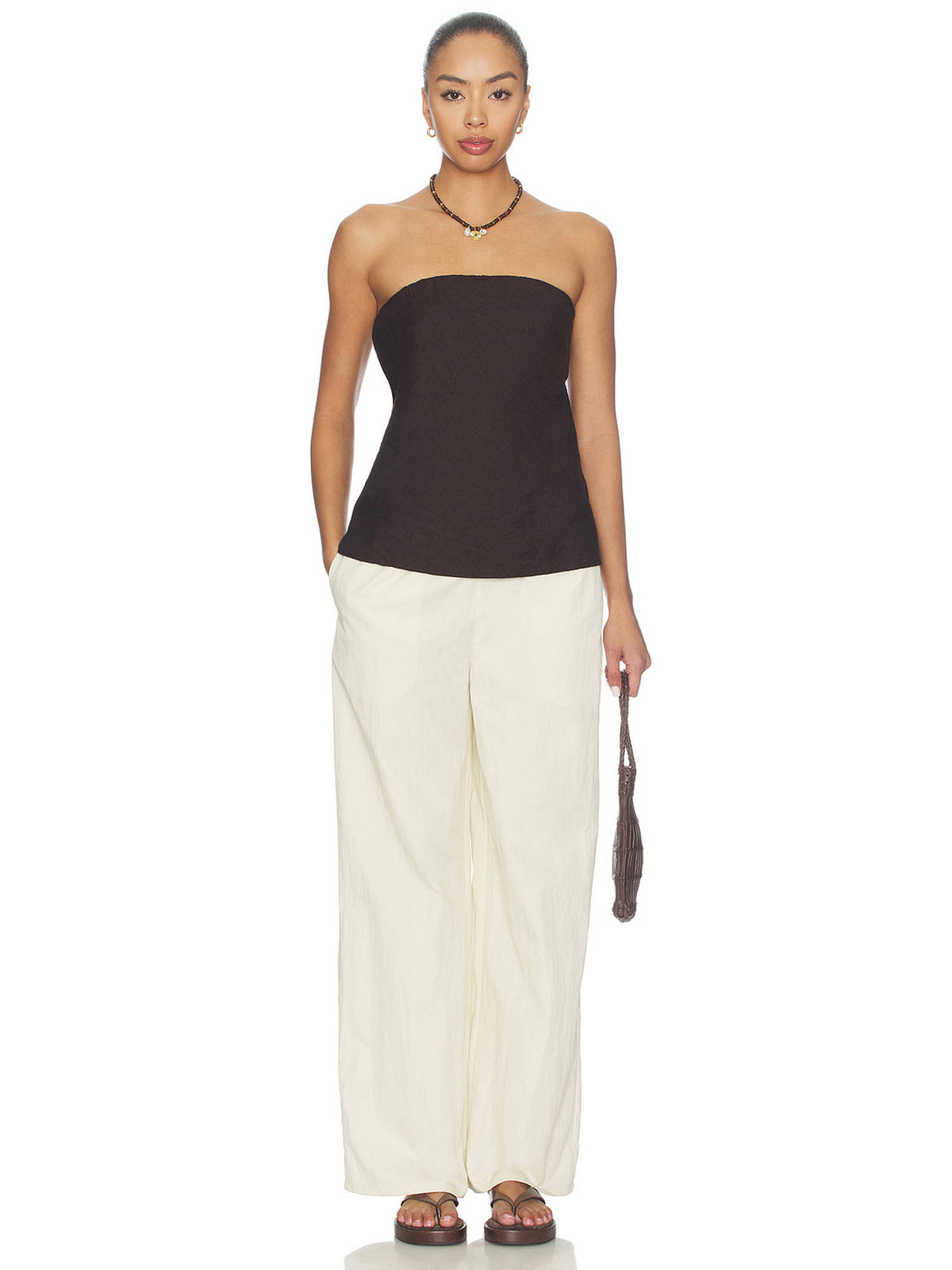 Linen Women's Strapless Elastic Neckline Tube Top Brown | TT90 - view 5