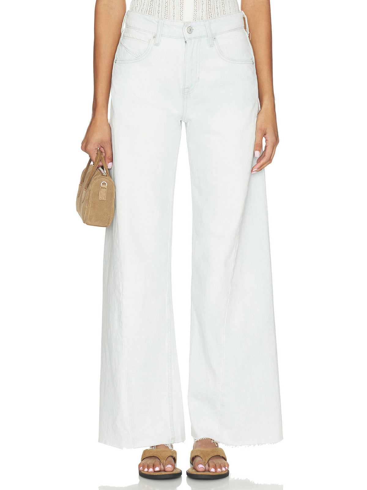 Alter Ego Women's Mid-Waist Raw Hem Wide-Leg Jeans White | RF89 - view 1